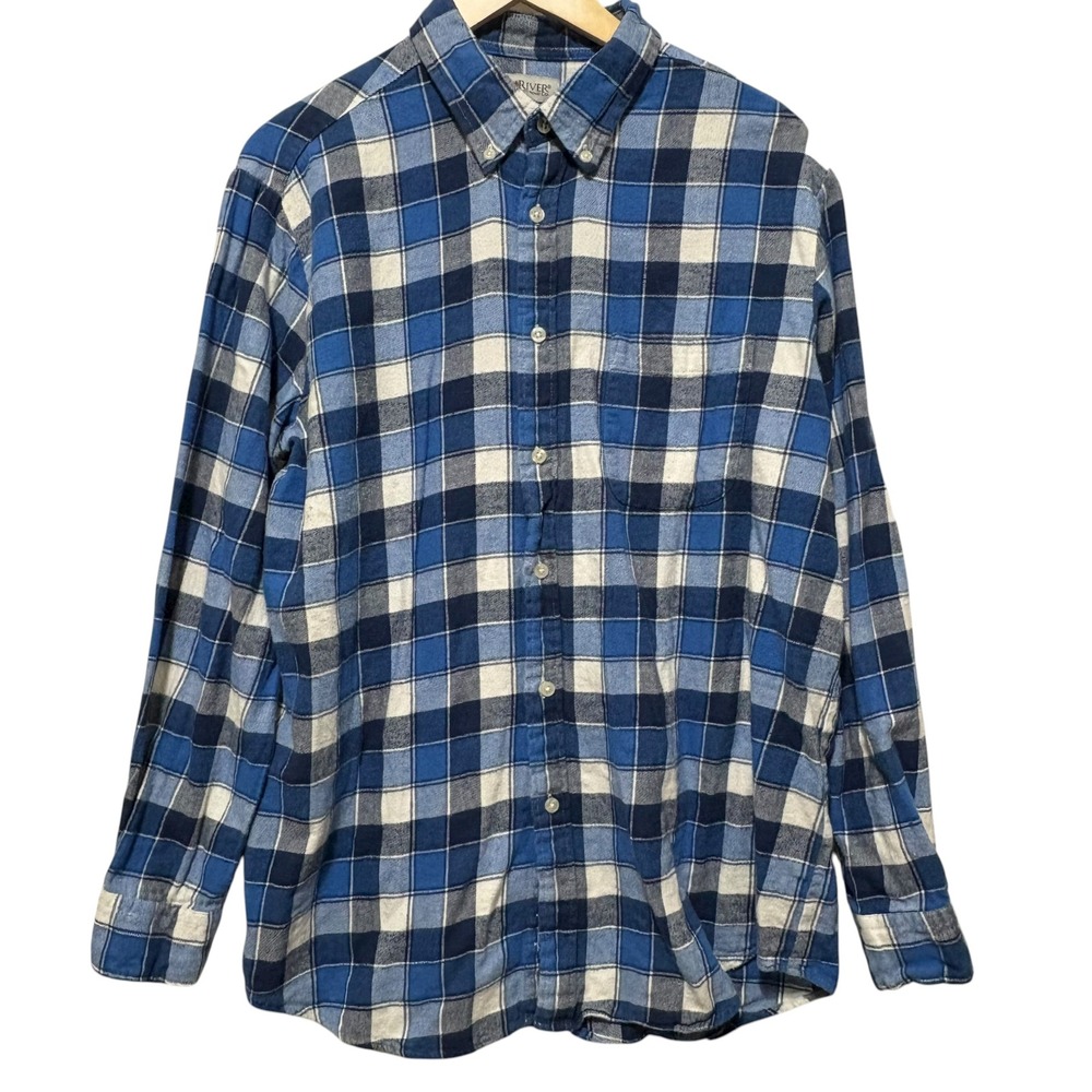 Sun‎ River Mens Flannel Shirt XL Blue Plaid Button Front Rugged Outdoor Utility